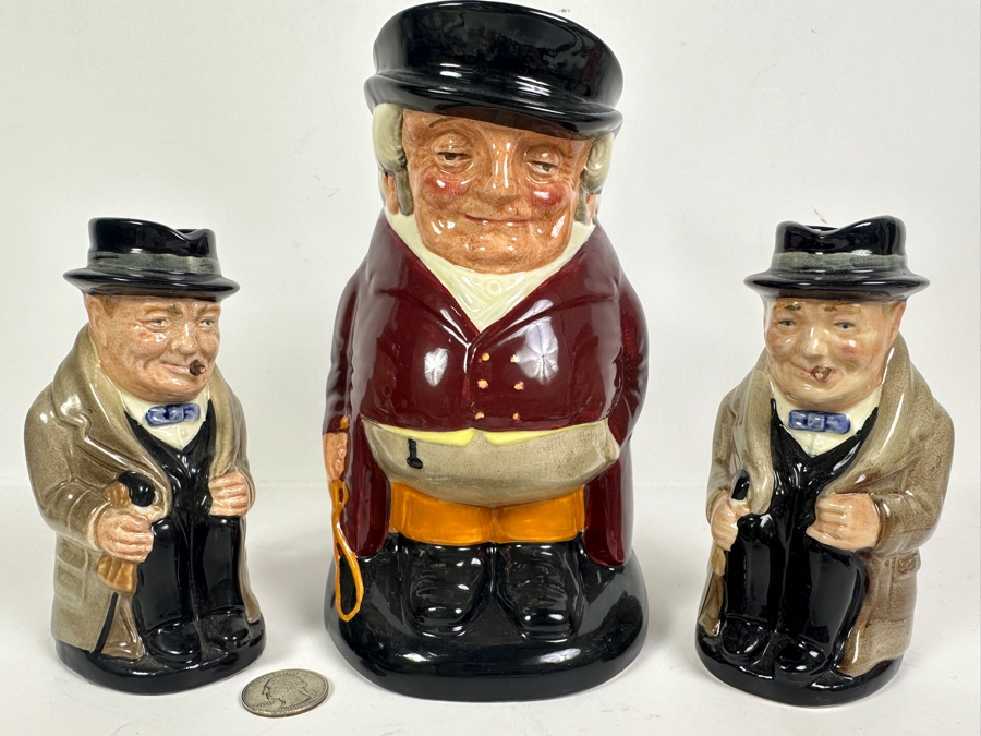 Pair Of Signed Royal Doulton Winston Churchill Toby Jugs Signed By Michael Doulton 6H And Royal Doulton The Huntsman Toby Jug 8H [Photo 2]