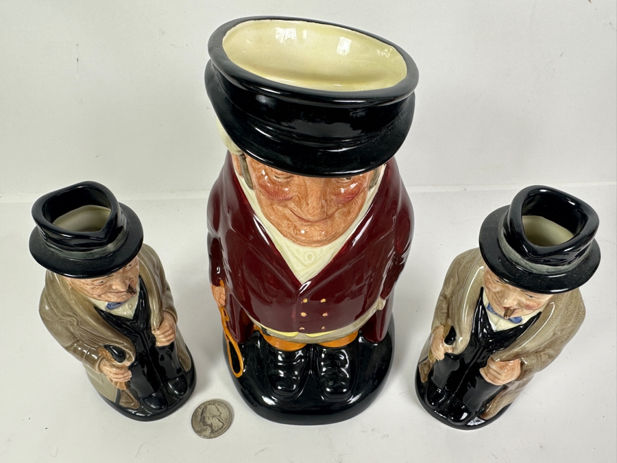 Pair Of Signed Royal Doulton Winston Churchill Toby Jugs Signed By Michael Doulton 6H And Royal Doulton The Huntsman Toby Jug 8H [Photo 3]