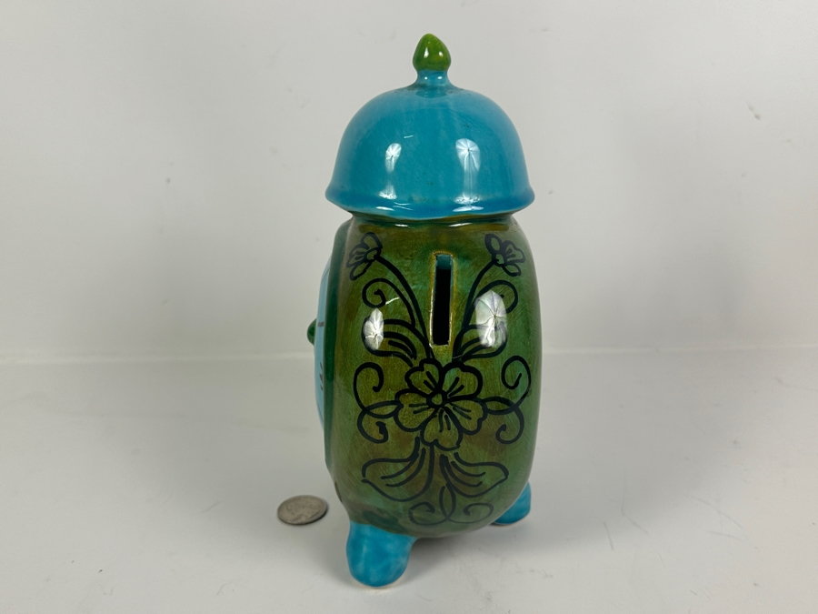 Signed Italian Ceramic Alarm Clock Piggy Bank 9H [Photo 2]
