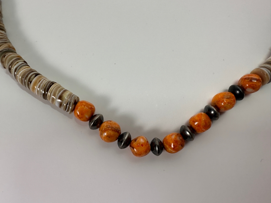 Native American Handcrafted Sterling Silver Shell Jewelry Set With Earrings, Bracelet & Necklace [Photo 4]