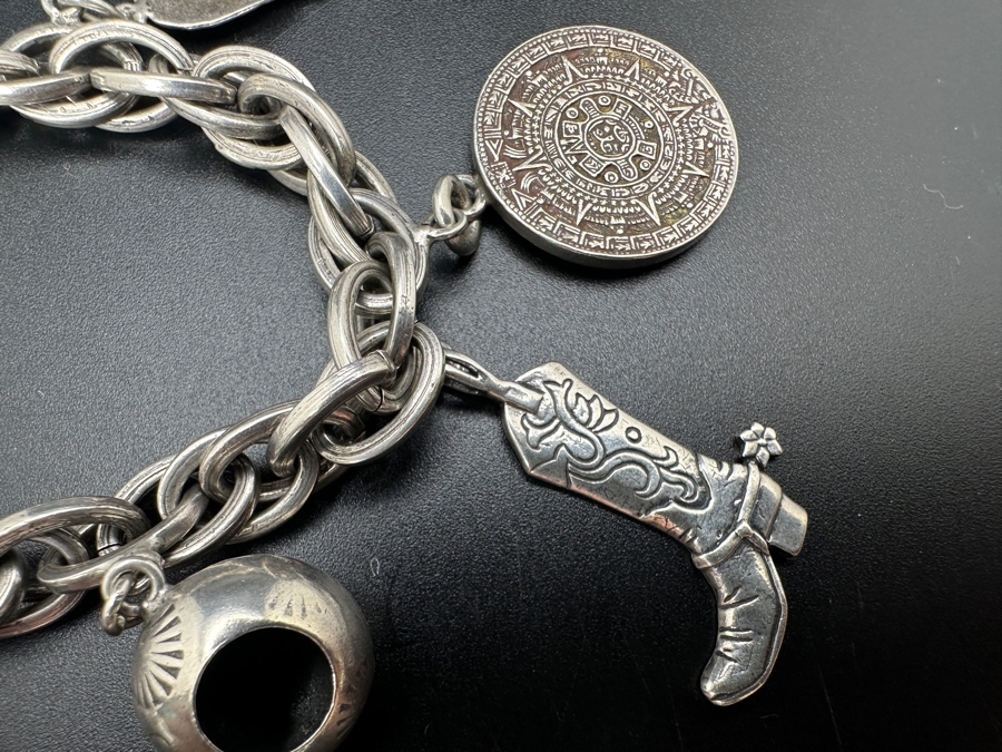 Vintage Mexican Sterling Silver Western Charm Bracelet 50.2g [Photo 4]