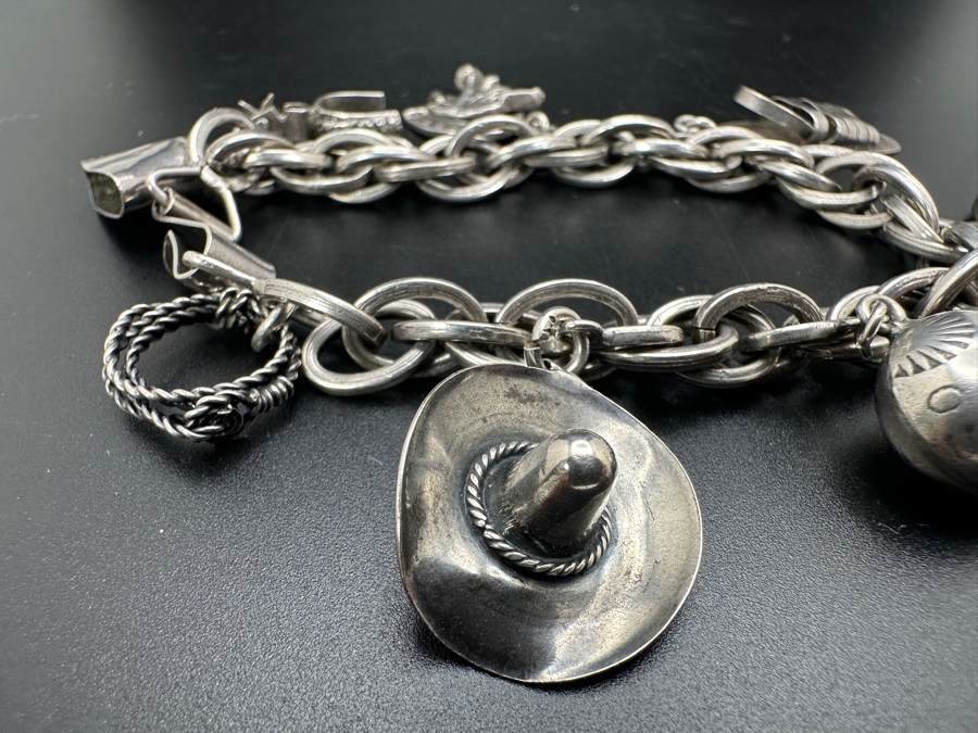 Vintage Mexican Sterling Silver Western Charm Bracelet 50.2g [Photo 2]