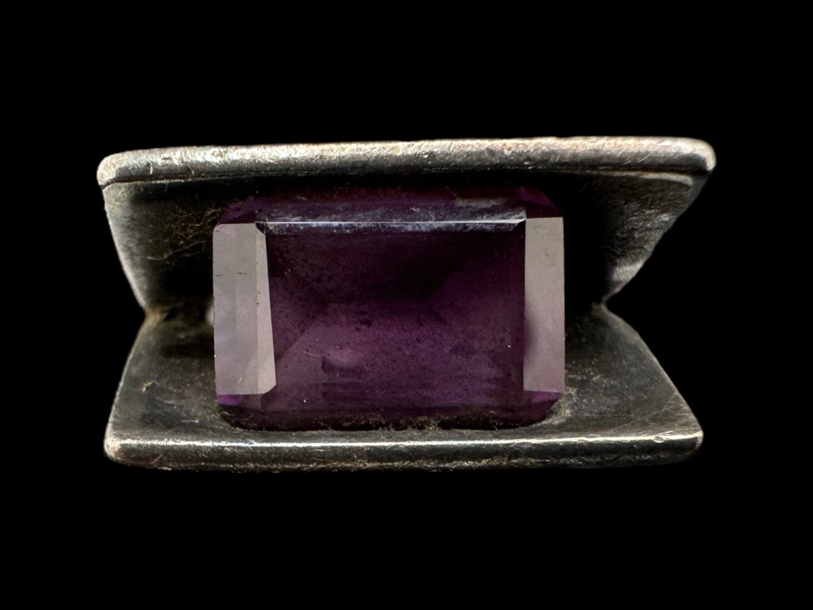 Sterling Silver Modernist Ring Set With Color Change Synthetic Sapphire Size 7.5 10.5g [Photo 2]