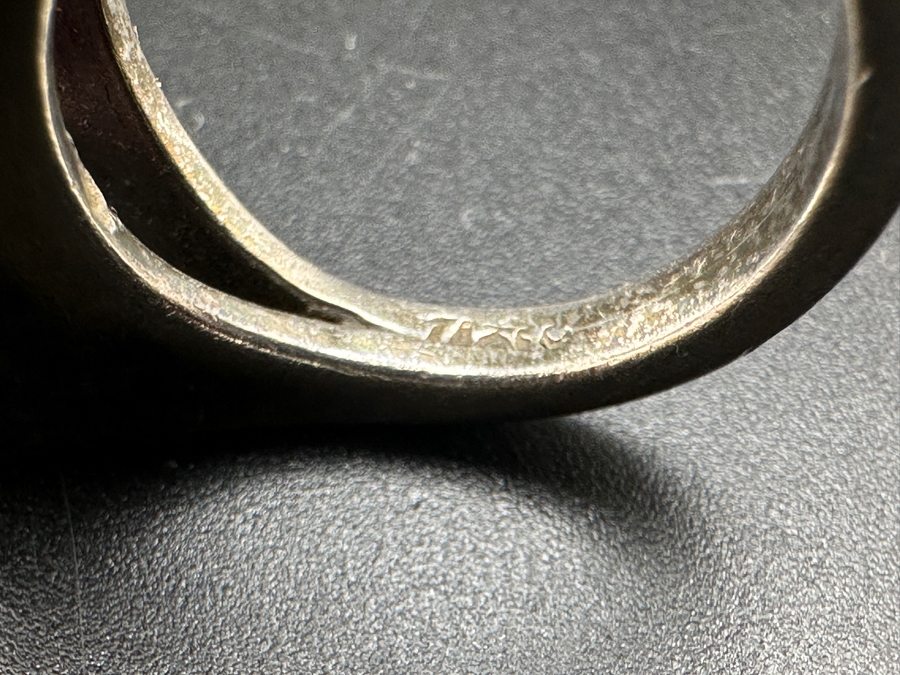 Sterling Silver Modernist Ring Set With Color Change Synthetic Sapphire Size 7.5 10.5g [Photo 10]