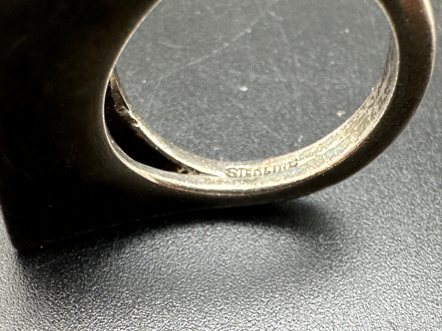 Sterling Silver Modernist Ring Set With Color Change Synthetic Sapphire Size 7.5 10.5g [Photo 9]