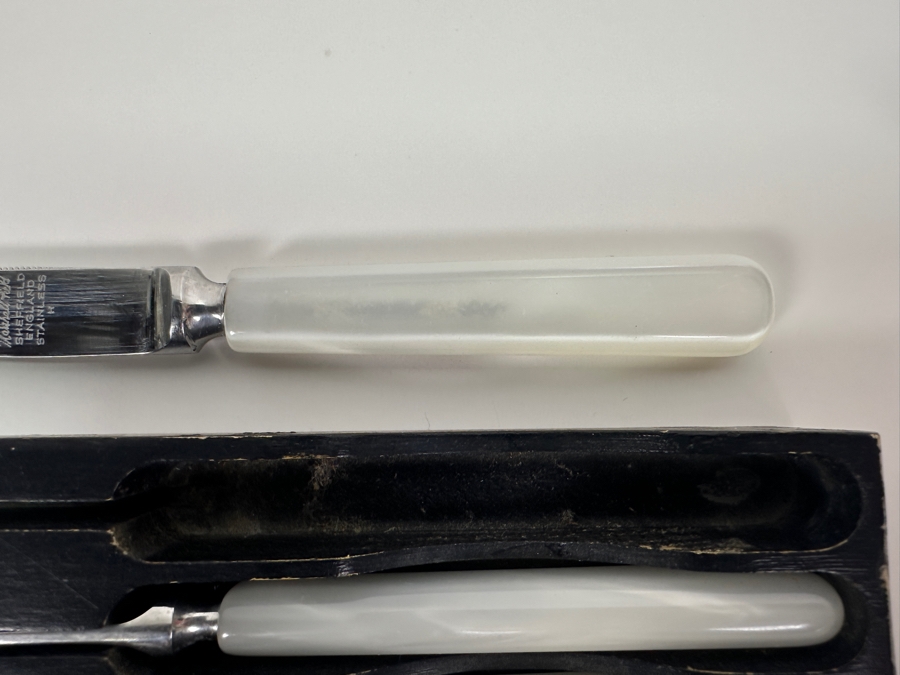 Set Of Marshall Field Sheffield England Stainless Steel 7' Steak Knives With Mother Of Pearl Handles [Photo 4]