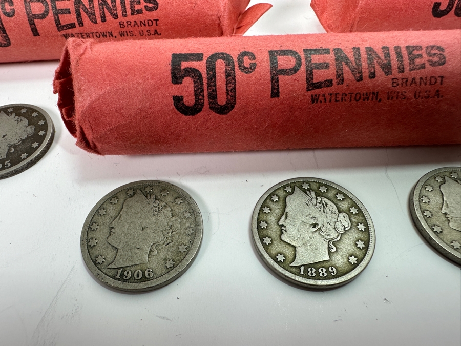 Collection Of Various Rolled Pennies Including Wheat Pennies, 1968s Uncirculated Pennies & Five Antique Liberty Head Nickels [Photo 6]