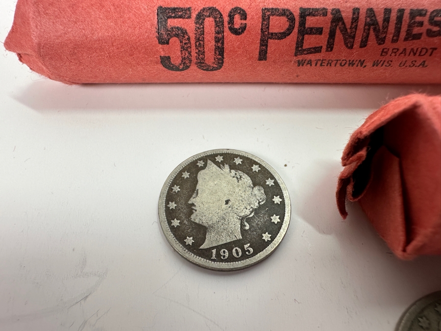 Collection Of Various Rolled Pennies Including Wheat Pennies, 1968s Uncirculated Pennies & Five Antique Liberty Head Nickels [Photo 5]