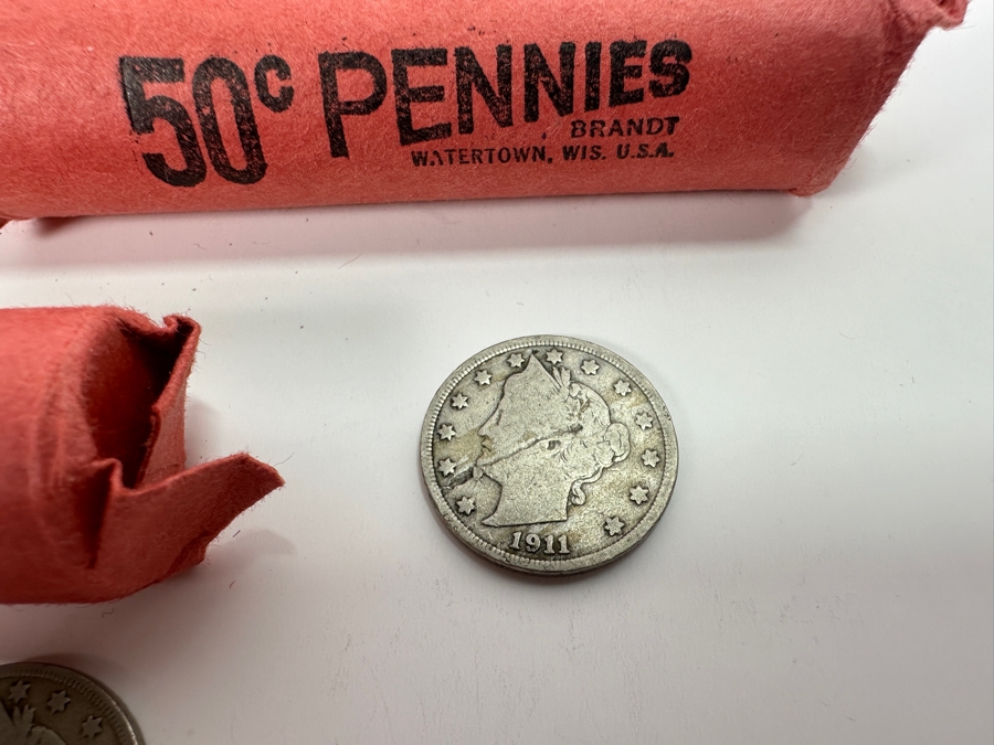 Collection Of Various Rolled Pennies Including Wheat Pennies, 1968s Uncirculated Pennies & Five Antique Liberty Head Nickels [Photo 8]