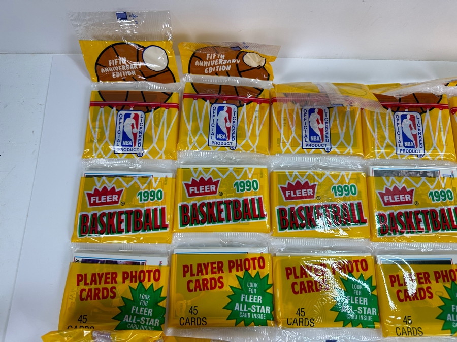(12) Unopened Rack Packs Of 1990 Fleer NBA Basketball Cards - Total Of 540 Basketball Cards (Different Set From Last Sale) [Photo 2]