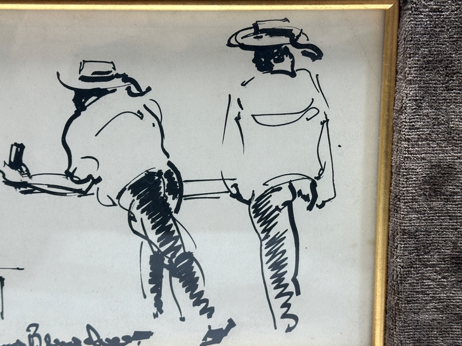 Antonio Beneduce Figurative Abstract Three Cowboys At A Bar Ink Drawing On Paper 8.5 X 6 Framed 16 X 13.5 [Photo 5]