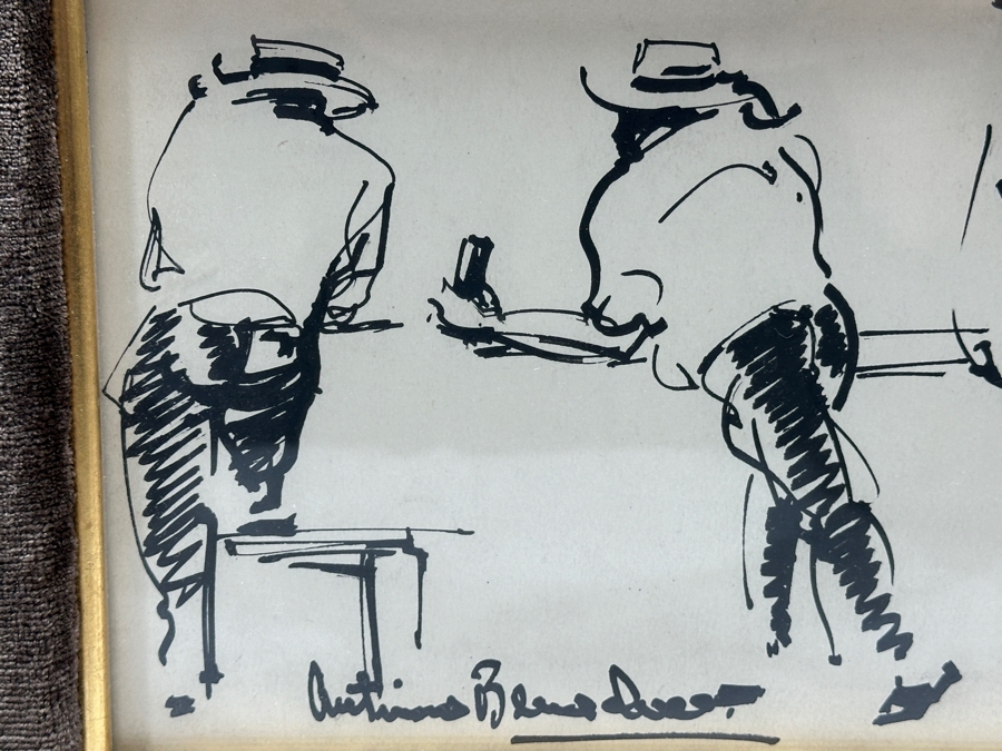 Antonio Beneduce Figurative Abstract Three Cowboys At A Bar Ink Drawing On Paper 8.5 X 6 Framed 16 X 13.5 [Photo 4]
