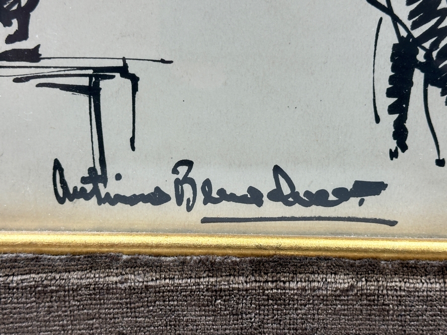 Antonio Beneduce Figurative Abstract Three Cowboys At A Bar Ink Drawing On Paper 8.5 X 6 Framed 16 X 13.5 [Photo 3]