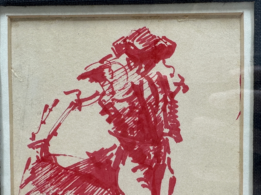 Antonio Beneduce Figurative Abstract Bullfighter Ink Drawing On Paper 4.5 X 6.5 Framed 11.5 X 14 [Photo 4]