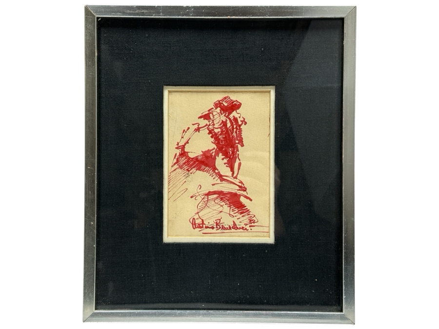 Antonio Beneduce Figurative Abstract Bullfighter Ink Drawing On Paper 4.5 X 6.5 Framed 11.5 X 14 [Photo 2]
