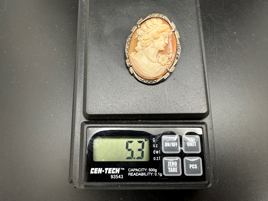 Vintage Sterling Silver Carved Shell Cameo Brooch Pin / Pendant 5.3g [Photo 4]