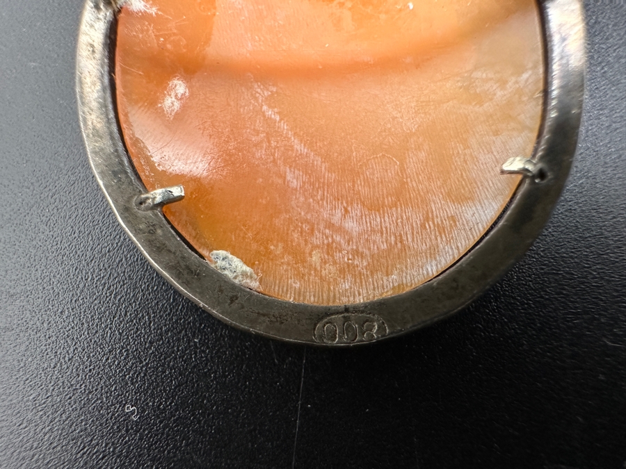 Vintage Sterling Silver Carved Shell Cameo Brooch Pin / Pendant 5.3g [Photo 3]