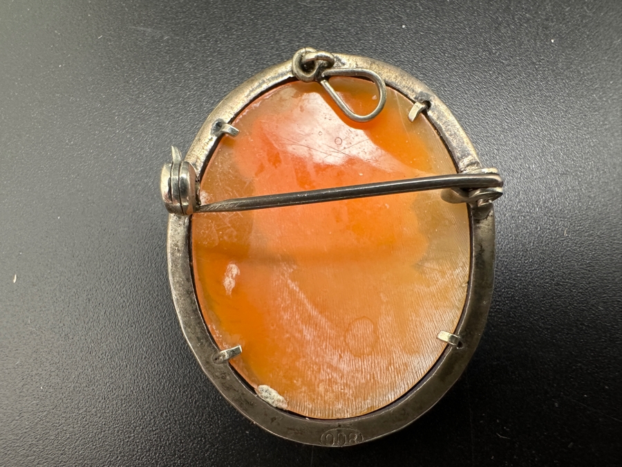 Vintage Sterling Silver Carved Shell Cameo Brooch Pin / Pendant 5.3g [Photo 2]