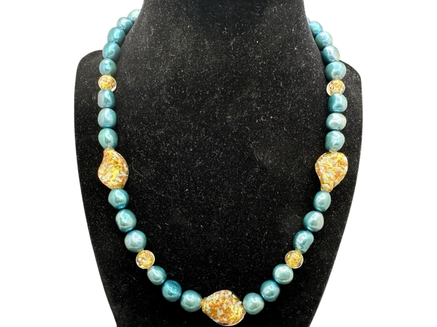 Baroque Pearl And Glass Bead 18' Necklace With 14K Gold Clasp