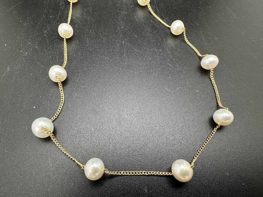 14K Gold 17' Chain Necklace With Pearls [Photo 2]