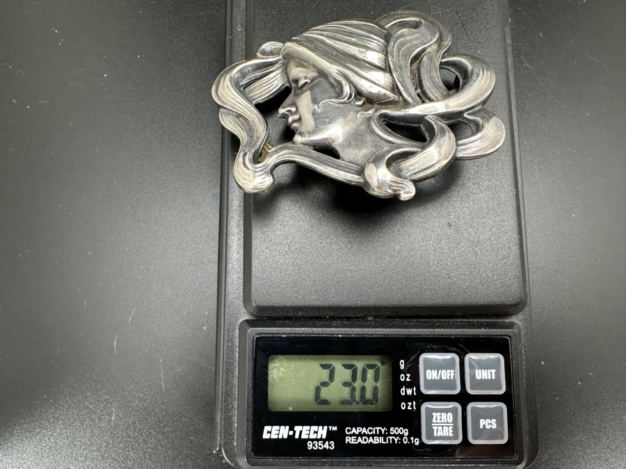 Antique Sterling Silver Art Noveua Brooch Lady Pin By William Kerr 1273 23g [Photo 7]