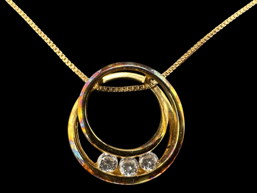 Sterling Silver 17' Chain Necklace With Sterling Silver And CZ Pendant 4.8g [Photo 1]