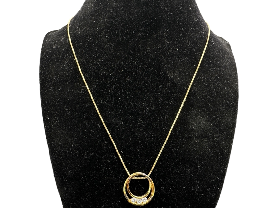 Sterling Silver 17' Chain Necklace With Sterling Silver And CZ Pendant 4.8g [Photo 2]