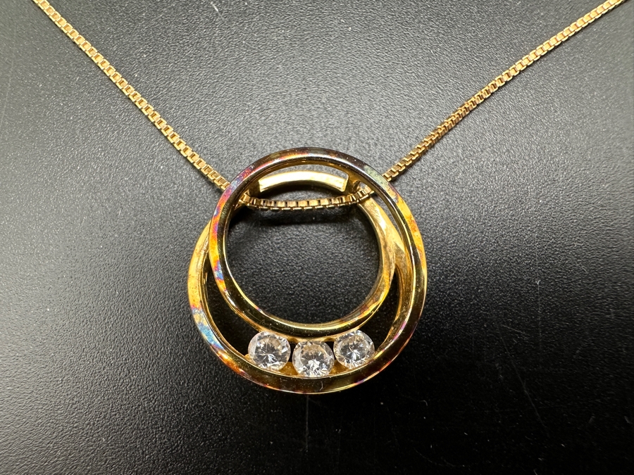 Sterling Silver 17' Chain Necklace With Sterling Silver And CZ Pendant 4.8g [Photo 3]