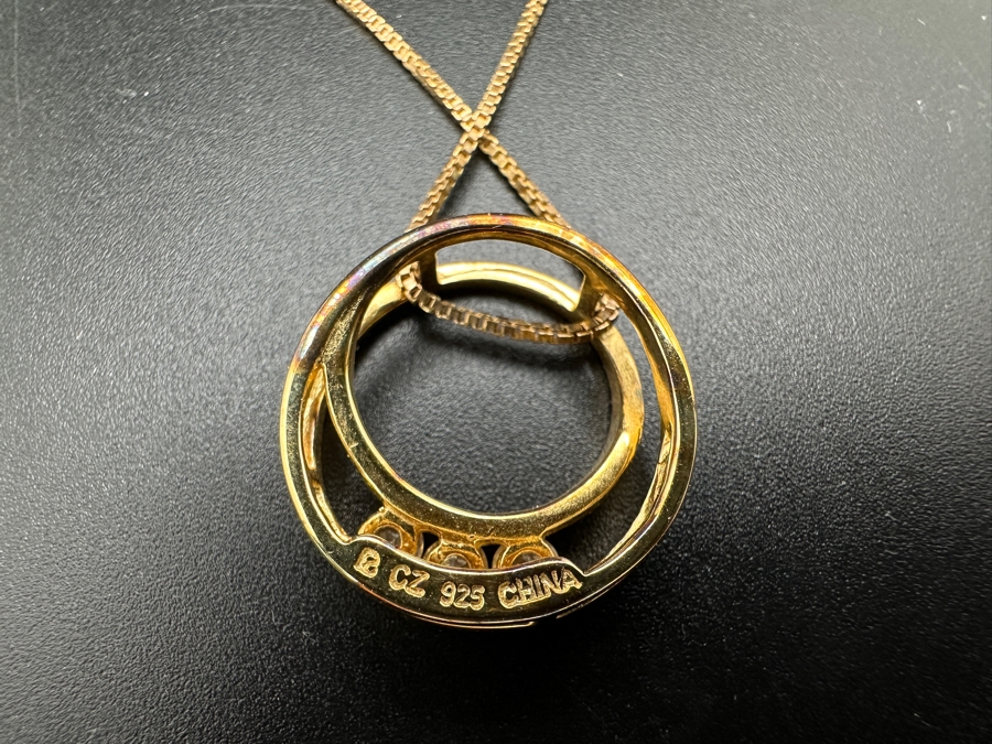 Sterling Silver 17' Chain Necklace With Sterling Silver And CZ Pendant 4.8g [Photo 4]