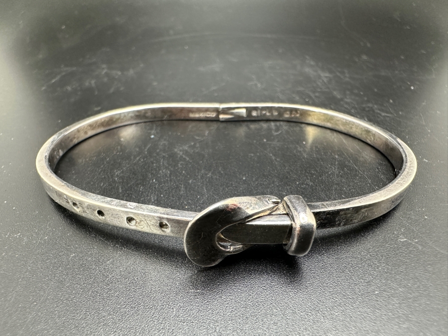 Vintage Mexican Sterling Silver Adjustable Belt Bracelet 3'W 19.5g [Photo 3]