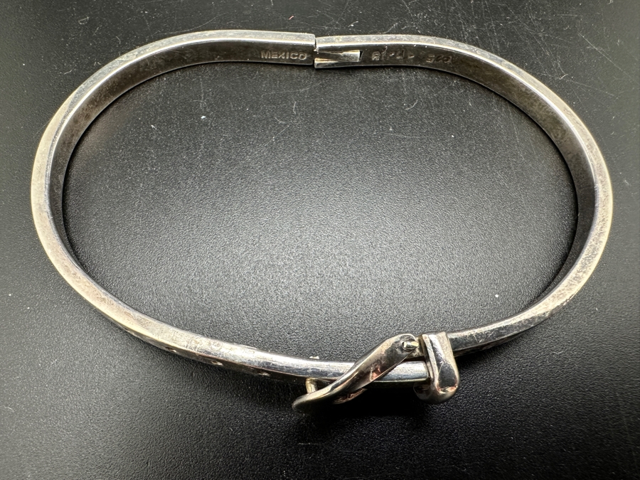 Vintage Mexican Sterling Silver Adjustable Belt Bracelet 3'W 19.5g [Photo 5]