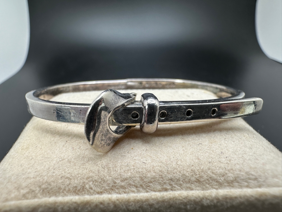 Vintage Mexican Sterling Silver Adjustable Belt Bracelet 3'W 19.5g [Photo 2]