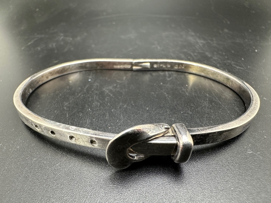 Vintage Mexican Sterling Silver Adjustable Belt Bracelet 3'W 19.5g [Photo 4]