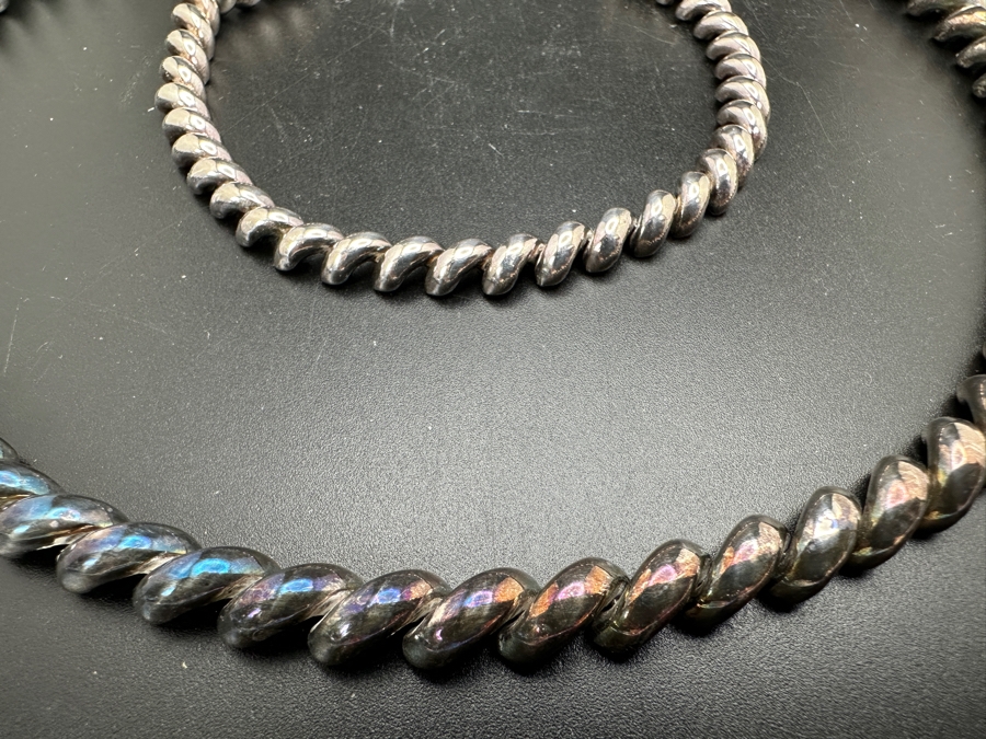Matching Sterling Silver Italian 18' Necklace And 7' Bracelet 58g [Photo 2]