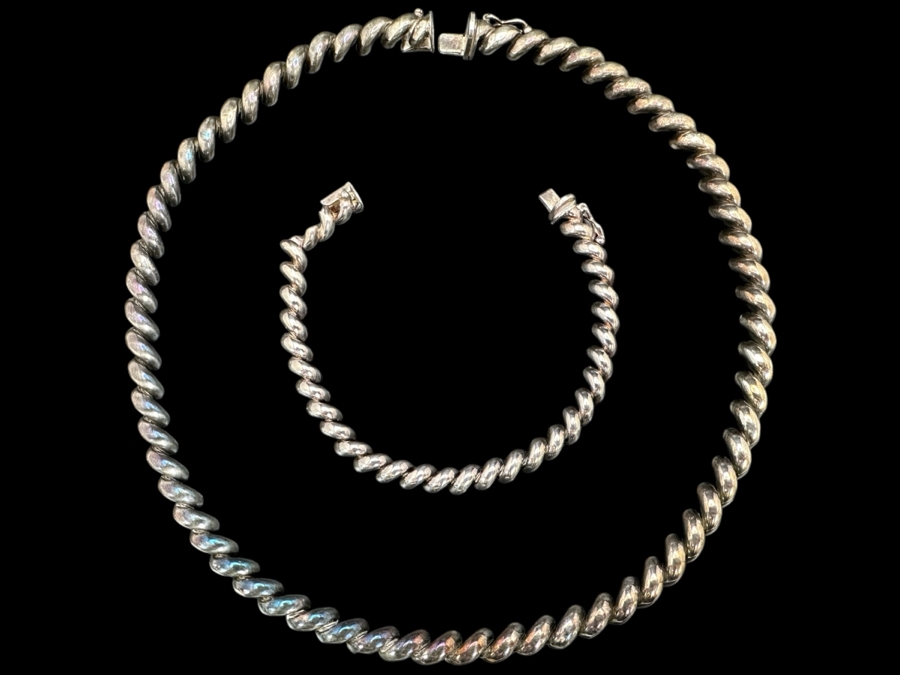 Matching Sterling Silver Italian 18' Necklace And 7' Bracelet 58g [Photo 1]