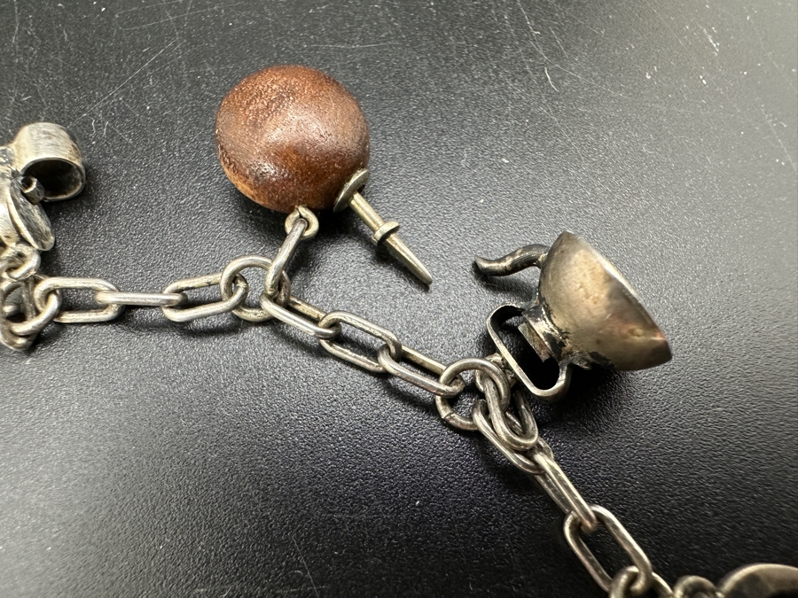 Vintage 800 Silver Western 12 Charm Horse Dog Bell Teapot Rope Bracelet 6.5'L 8.9g [Photo 4]