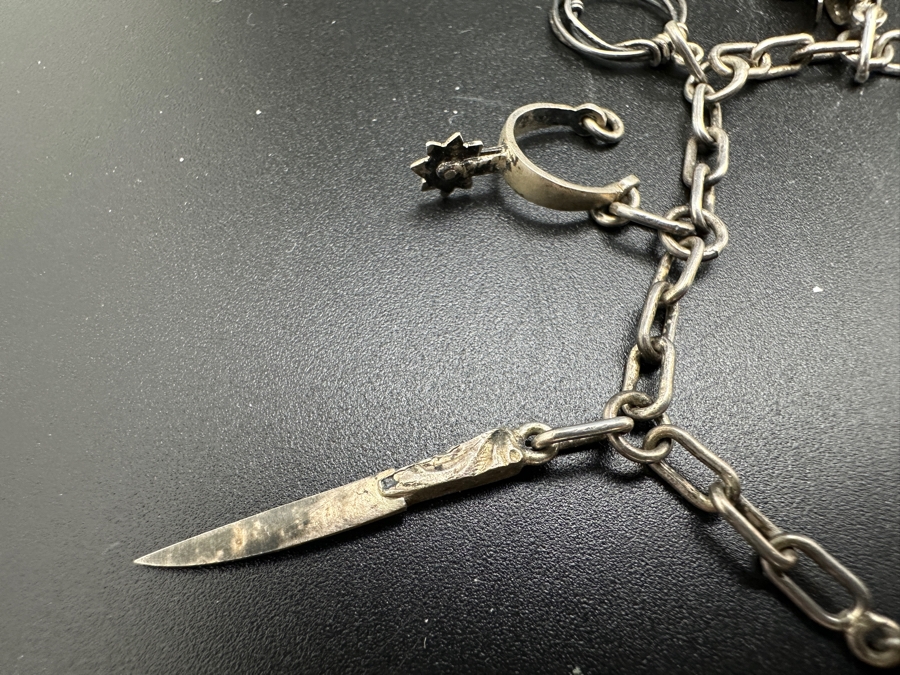 Vintage 800 Silver Western 12 Charm Horse Dog Bell Teapot Rope Bracelet 6.5'L 8.9g [Photo 2]