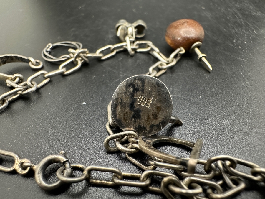 Vintage 800 Silver Western 12 Charm Horse Dog Bell Teapot Rope Bracelet 6.5'L 8.9g [Photo 6]