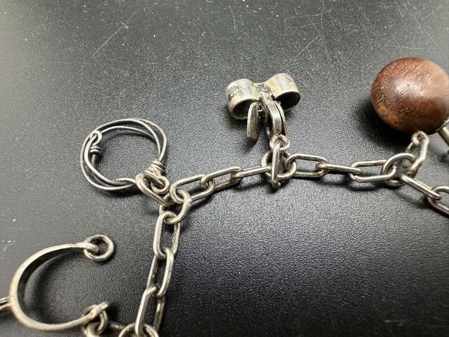 Vintage 800 Silver Western 12 Charm Horse Dog Bell Teapot Rope Bracelet 6.5'L 8.9g [Photo 3]