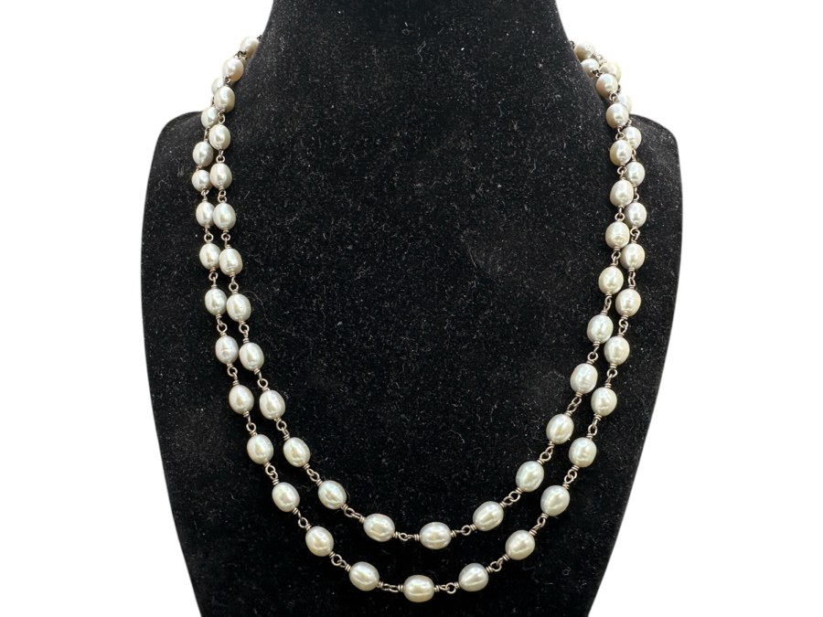 Baroque Pearl And Sterling Silver 37' Necklace 31.6g [Photo 1]