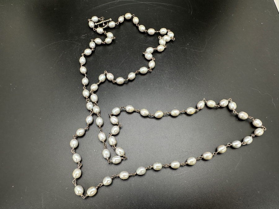 Baroque Pearl And Sterling Silver 37' Necklace 31.6g [Photo 3]