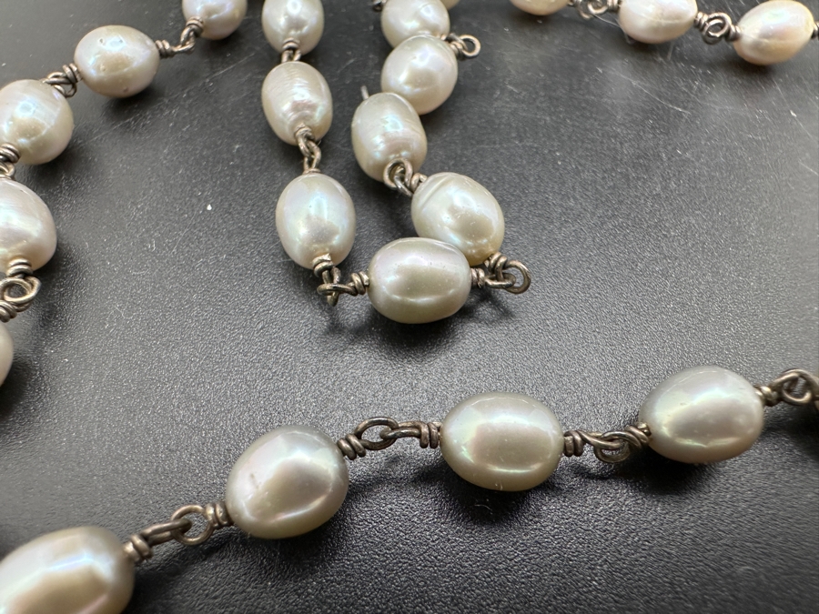 Baroque Pearl And Sterling Silver 37' Necklace 31.6g [Photo 4]