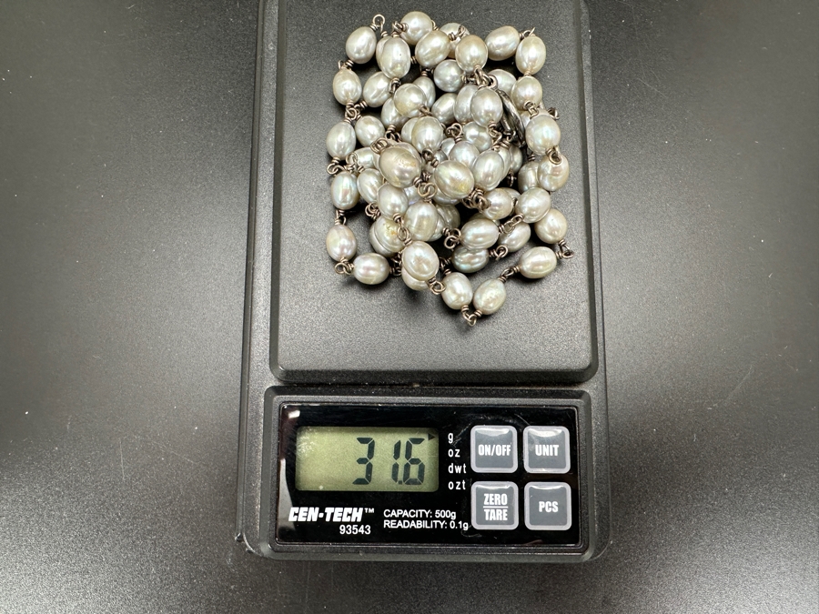 Baroque Pearl And Sterling Silver 37' Necklace 31.6g [Photo 5]
