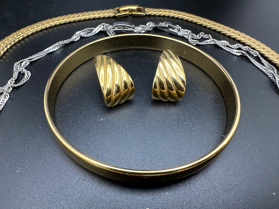 Collection Of Monet Costume Jewelry: Two Necklaces, Bangle Bracelt And Earrings [Photo 4]