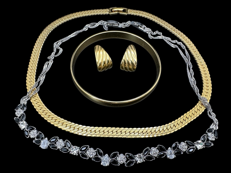 Collection Of Monet Costume Jewelry: Two Necklaces, Bangle Bracelt And Earrings [Photo 1]