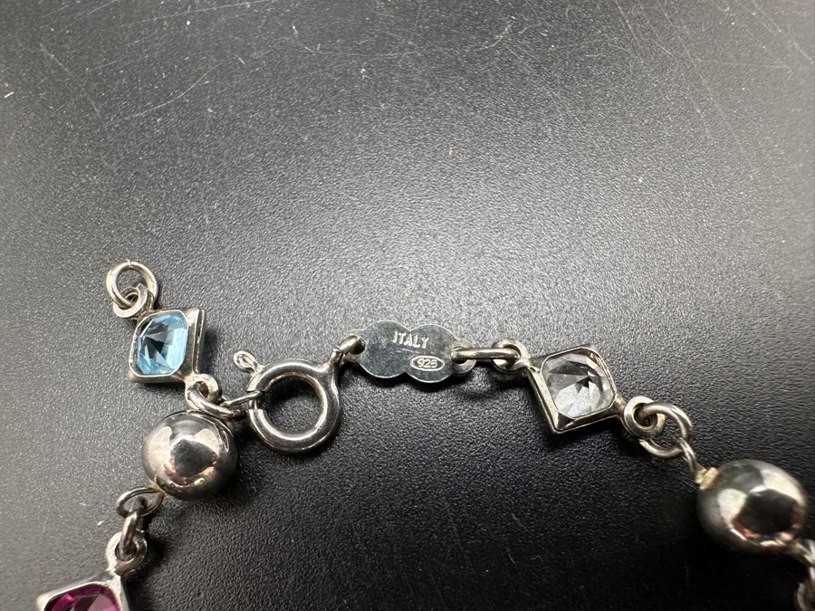 Pair Of Italian Sterling Silver With Multi-Stones Bracelets 10.6g [Photo 3]