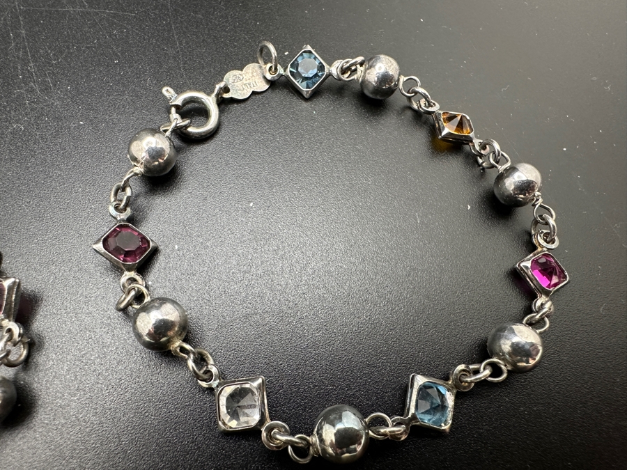 Pair Of Italian Sterling Silver With Multi-Stones Bracelets 10.6g [Photo 4]