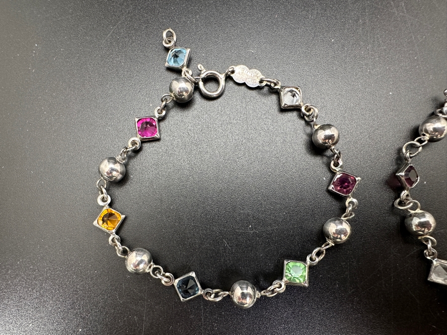 Pair Of Italian Sterling Silver With Multi-Stones Bracelets 10.6g [Photo 2]