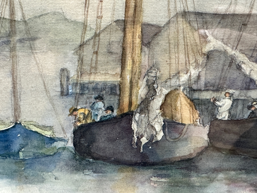 L. M. Cook Original Watercolor Painting On Paper Of A Harbor Scene 14.5 X 11 Framed 18.5 X 14.5 [Photo 3]