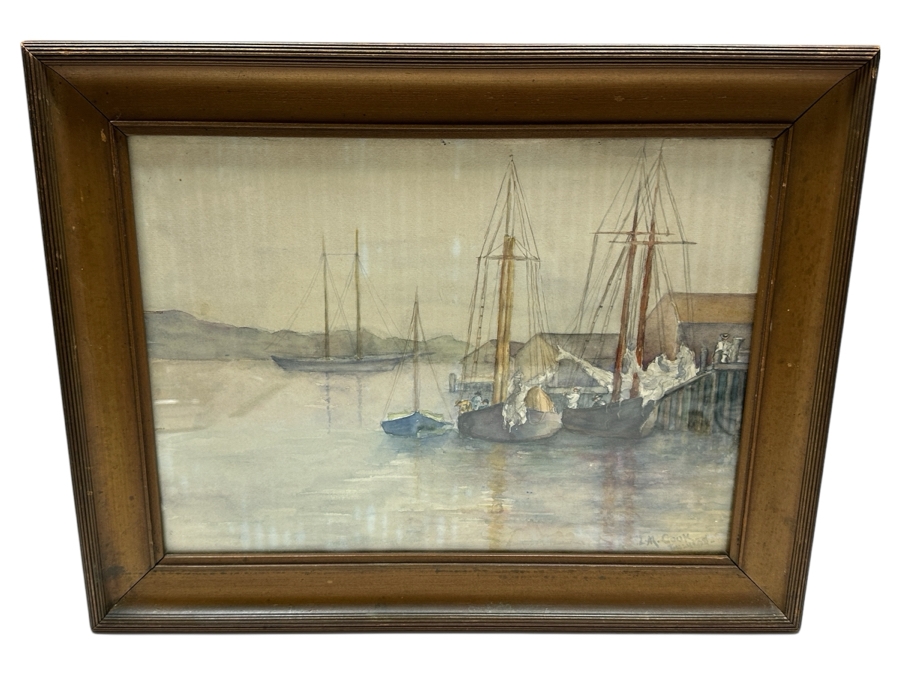L. M. Cook Original Watercolor Painting On Paper Of A Harbor Scene 14.5 X 11 Framed 18.5 X 14.5 [Photo 2]